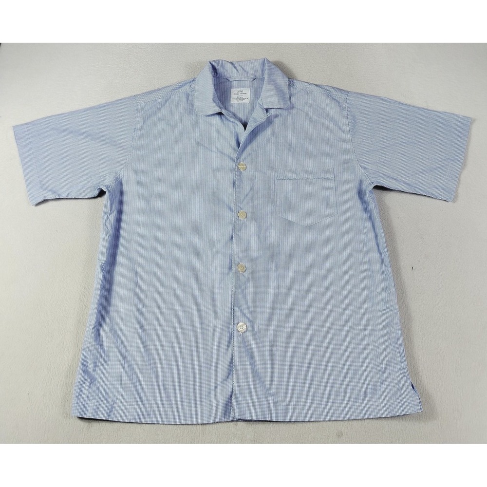 Brooks Brothers 346 Pajama Shirt Mens Medium Blue Check Short Sleeve Button Up